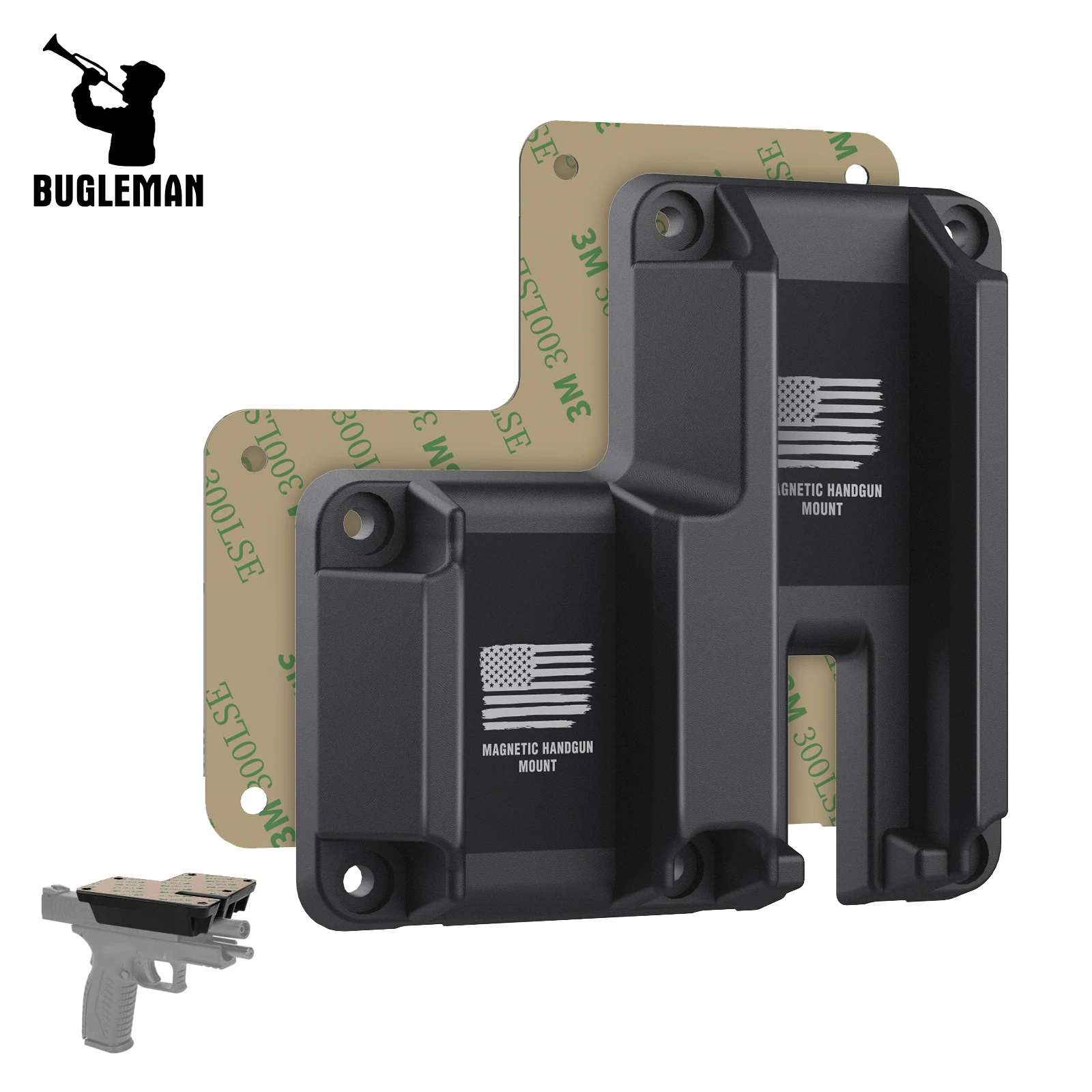 

Bugleman Quickdraw Magnetic Gun Mount Holster 60Lbs W/ Pistol Mount Holder for Cabinet,Vehicle with 3M Adhesive Sticker