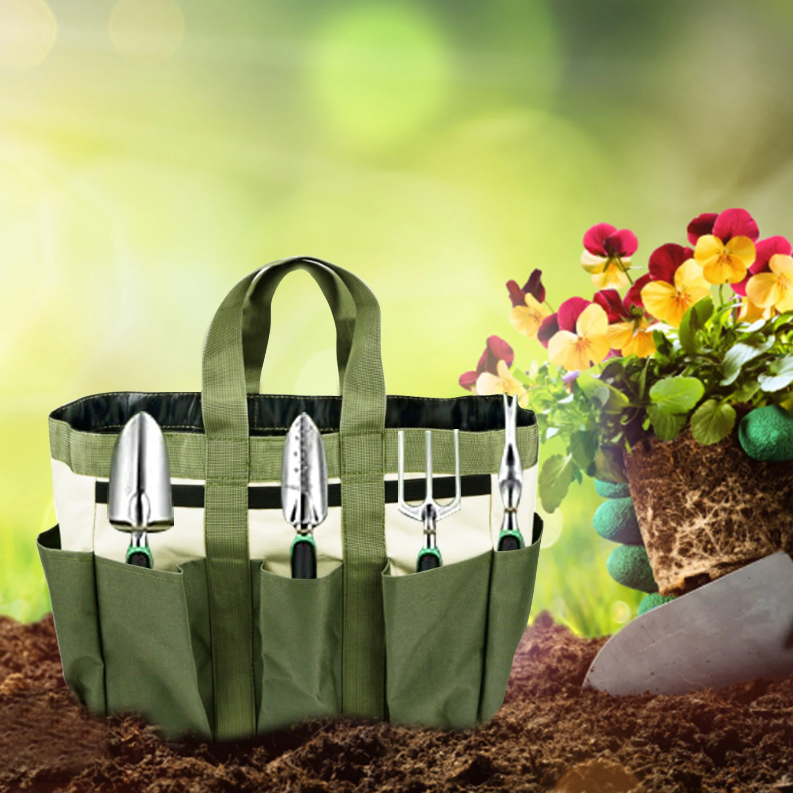 

Gardening Tote Bag with Pockets Long Adjustable Shoulder Strap Heavy-Duty Garden Tool Storage Home Organizer Gardening Tool Kit