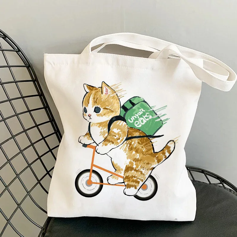 

DICHOS cute cat Women Canvas Shoulder Bag Daily Shopping Bags Books Bag Thick Cotton Cloth Handbags Tote For Ladies