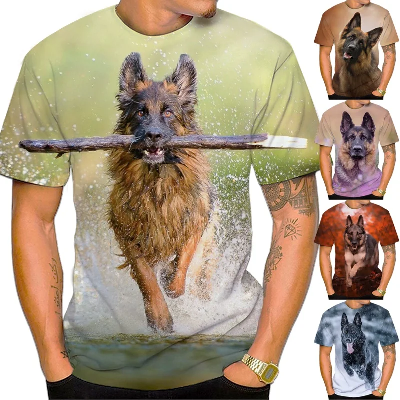 

Футболка с круглым вырезом и коротким рукавом для мужчин и женщин, модная Милая Повседневная рубашка с 3D-принтом собаки немецкой овчарки