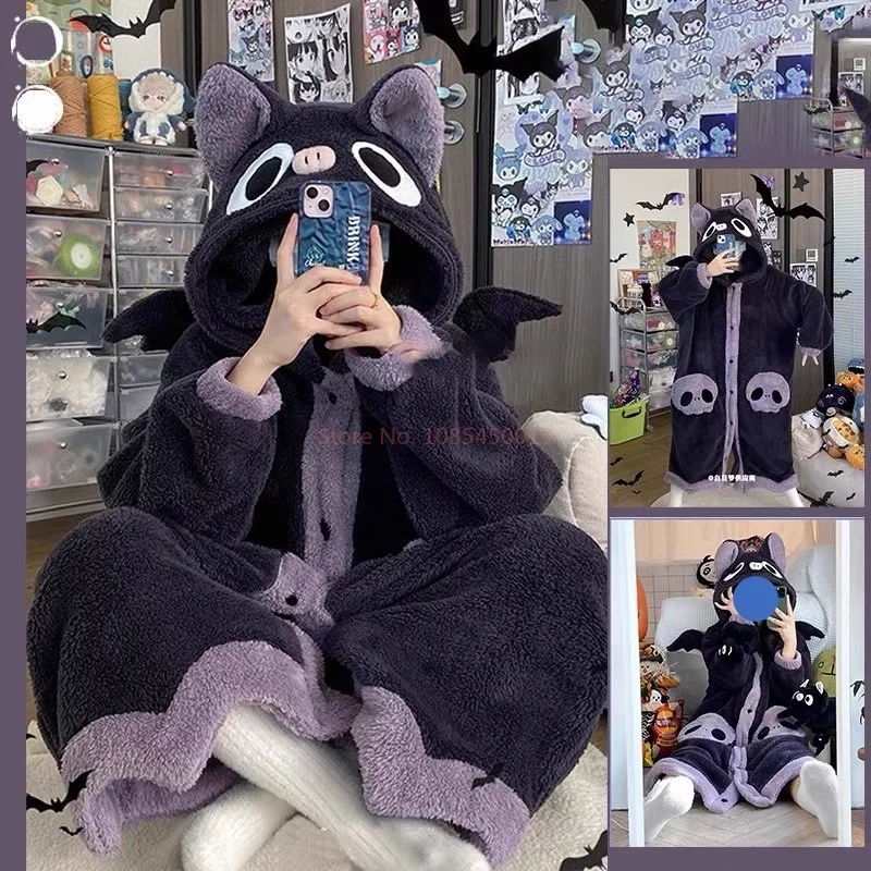 Мультфильм летучая мышь плюшевые пижамы Халаты аниме фланелевая ночная рубашка