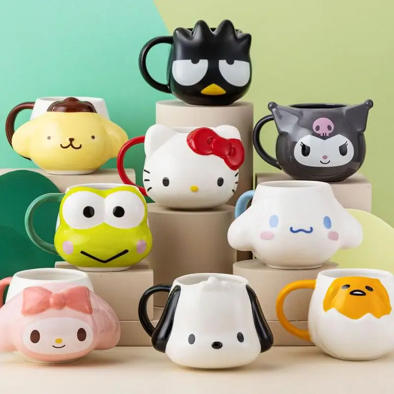 Kawaii Sanrio Family Cartoon Mug Water Cup Cute Anime Kuromi My Melody Cinnamorroll Pochacco Pompom Purin Kitty Couple Milk Cup