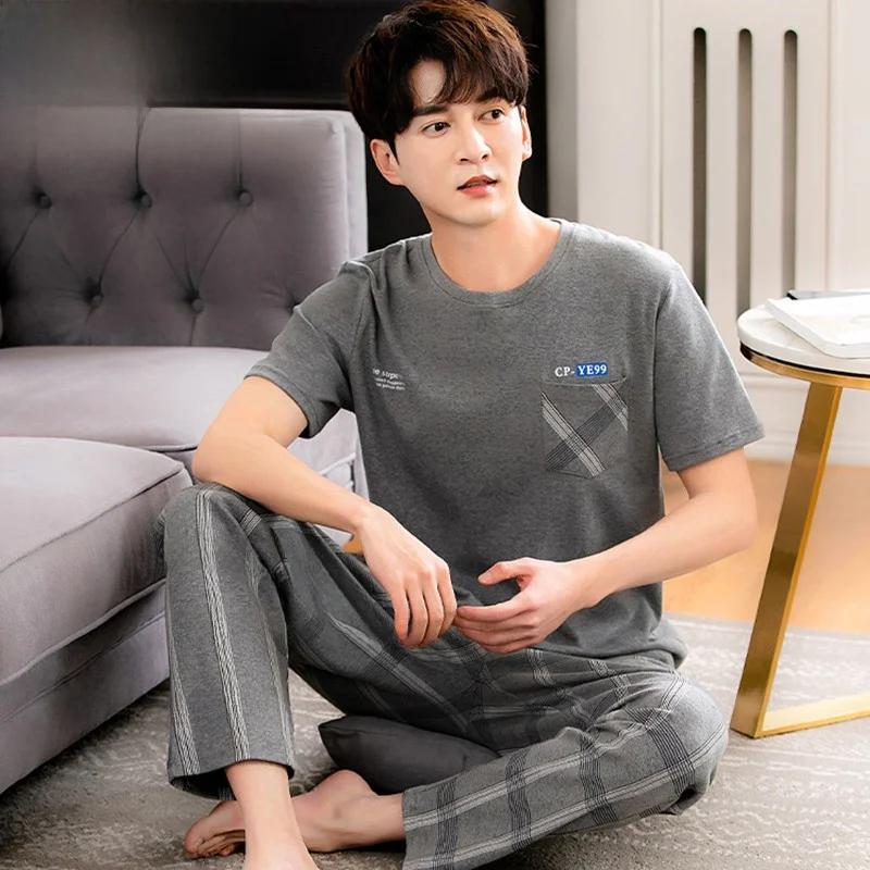 Молодежные пижамы Finteng Keɺn мужские летние из чистого хлопка с короткими