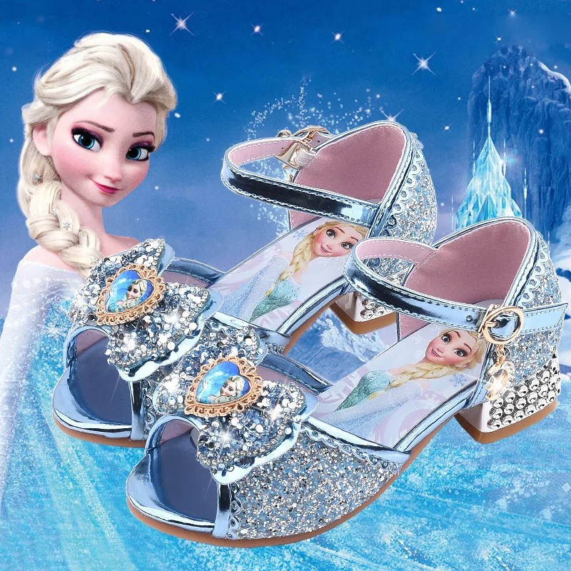 

Disney Children's High-heel Sandals Summer Girls Crystal Shoes Baby Soft Bottom Frozen Elsa Princess Shoes
