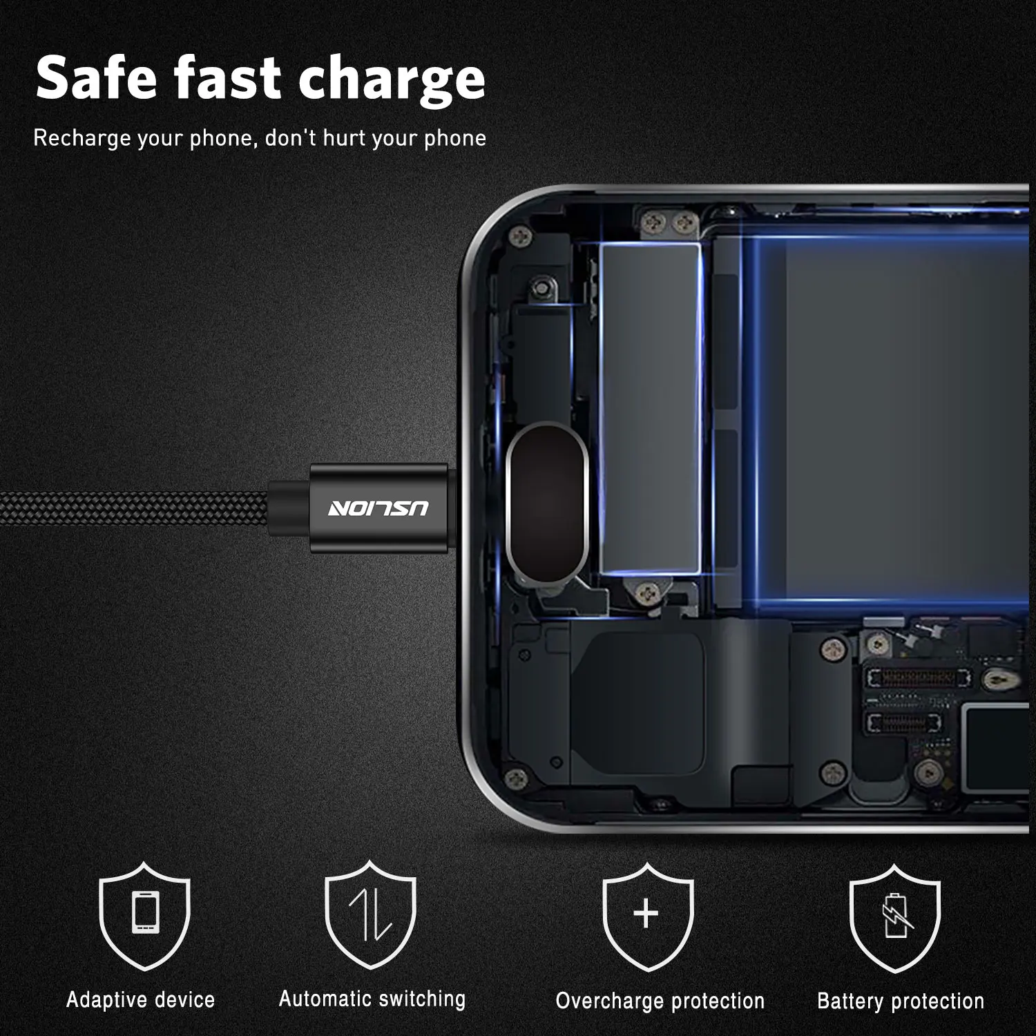 Uslion Usb Type-c Кабель 3a Для Быстрой Зарядки И Синхронизации Данных Samsung S23 S21 Xiaomi Mi 13 Huawei