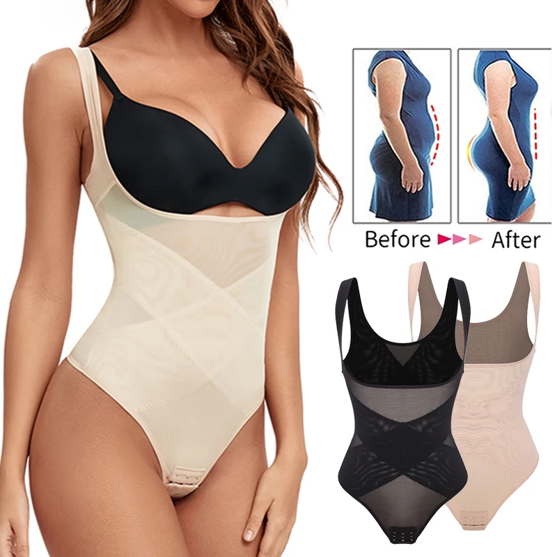 Women Seamless Full Body Shaper Waist Trainer Slim Enhanced Tummy Control Underwear Flat Belly Corset Mesh Bodysuit Shapewear