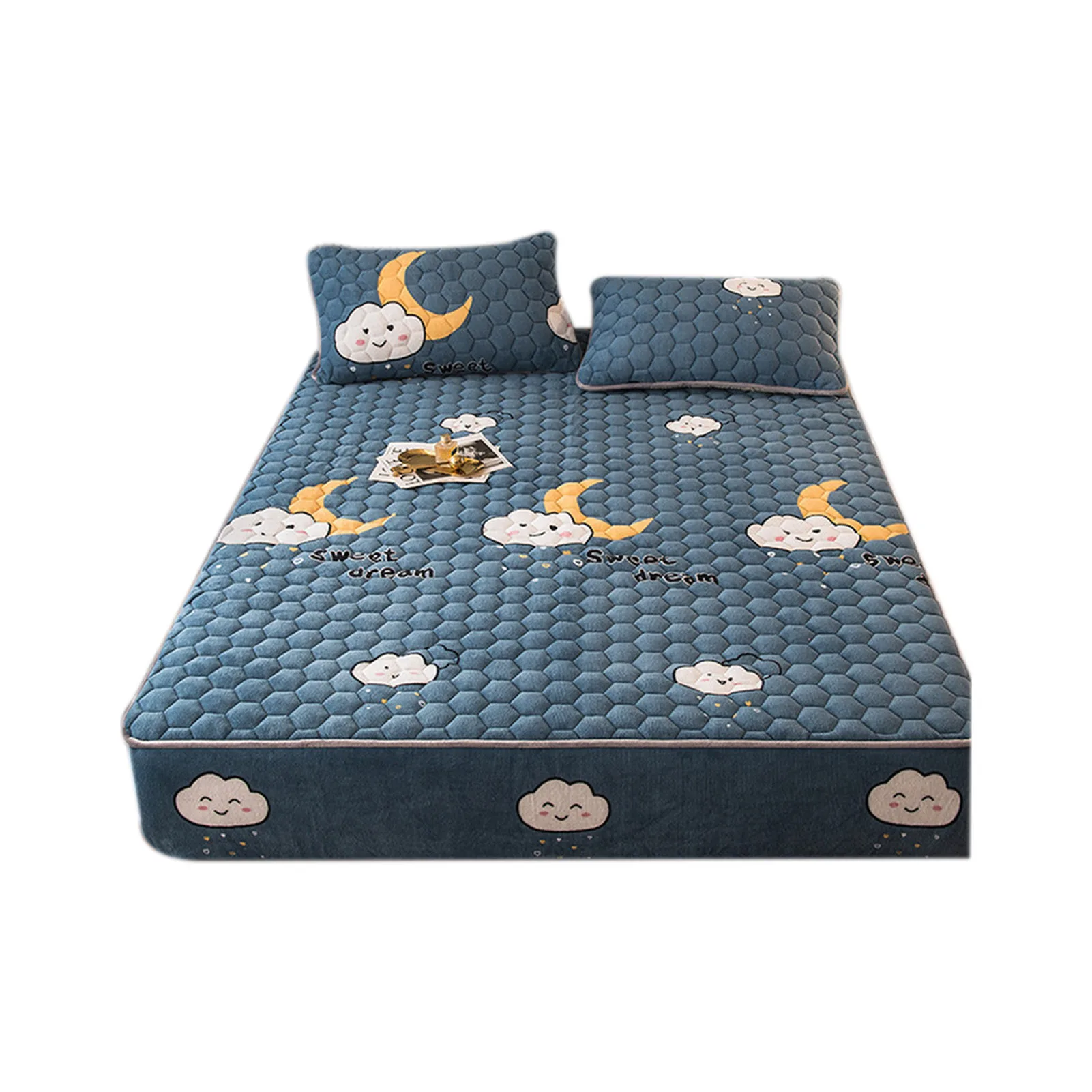 

Mattress Cover With Elastic StrapSoft Dust Proof Fitted Sheet For Bed And Pillow Winter Warm Fitted Sheet Flannel Quilted Elasti