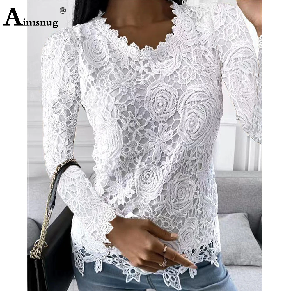 Ladies Elegant Fashion Embroidery Flower T-shirt Long Sleeve Women's Top Oversize 5XL Pullovers 2022 Autumn Lace Tee Shirt Femme