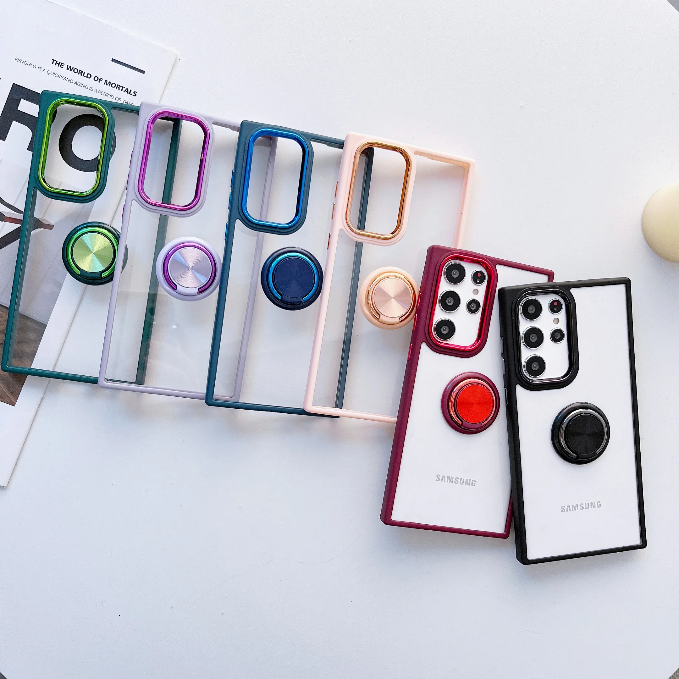 

Electroplated Acrylic Ring Holder Protective Case For Samsung S21FE S22 Plus Ultra A22 A32 A33 A53 A73 A52S Cover