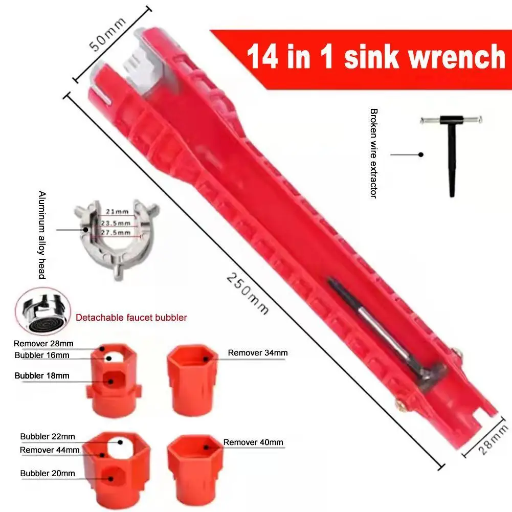 

2022 New 14 In 1 Sink Faucet Repair Wrench Flume Magic Wrench Wrench Tools Plumbing Multifunctional English Repair L7v4