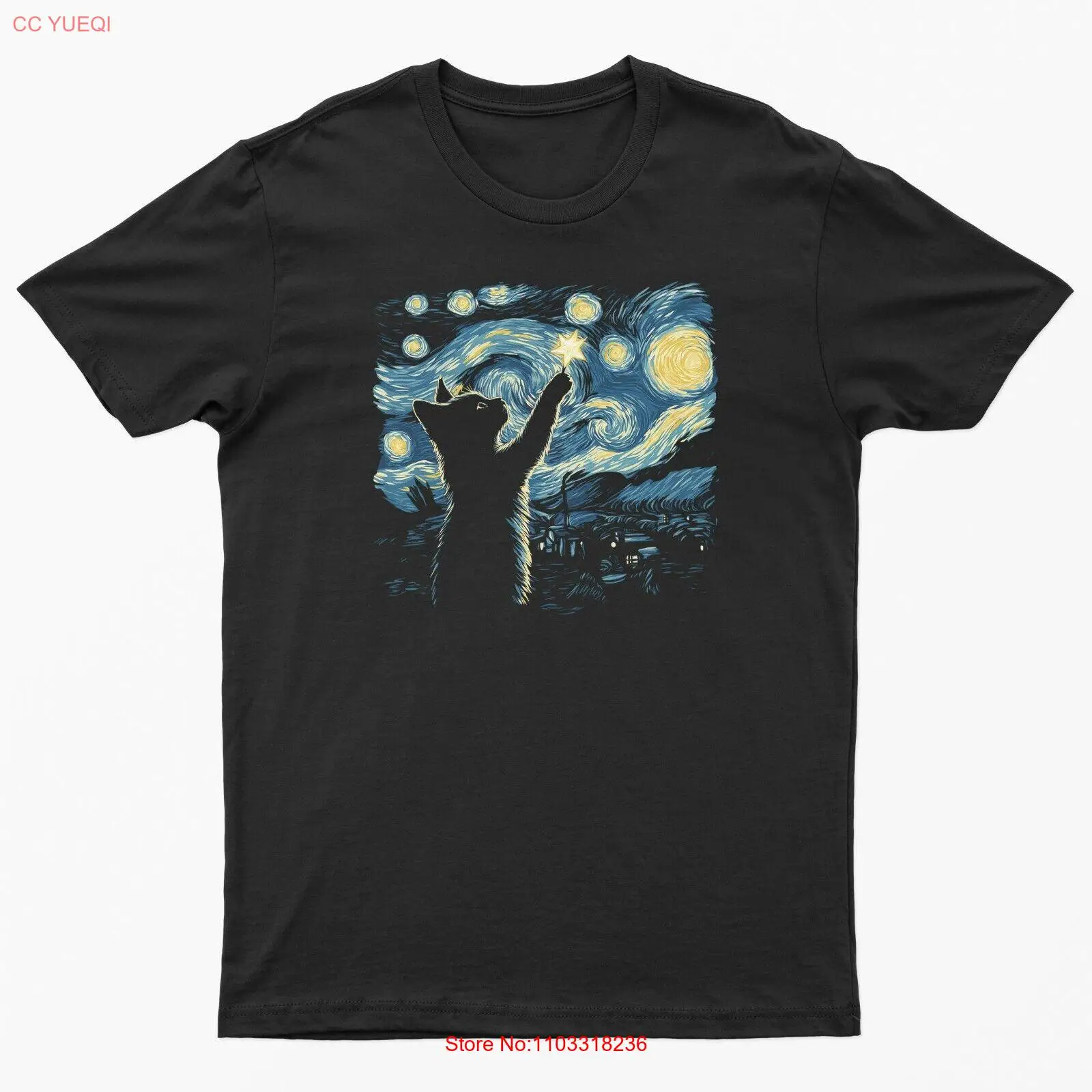 Звездная ночь стильная футболка с котом Ван Гога пародия забавная