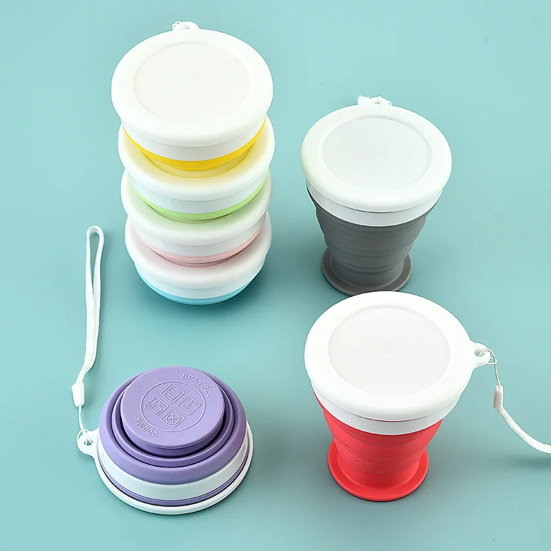 

New 200ML Silicone Collapsible Cup Retractable Camping Drinking Water Folding Cups With Cover Foldable Milk Coffee Cup