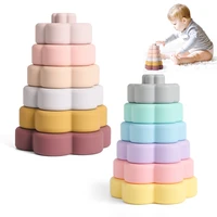 montessori baby educational toys silicone flower blocks for kids color size learning cognitive stacking high toy bpa free