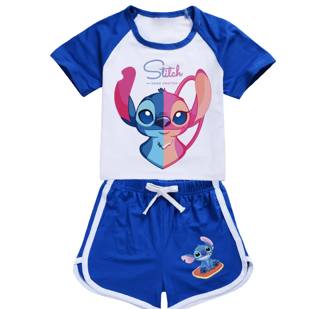 

Kids Cute Disney Stitch Clothes Toddler Girls Summer Outfit Toddler Boys Clothing Set Children Short Sleeve Leisure SportSuit