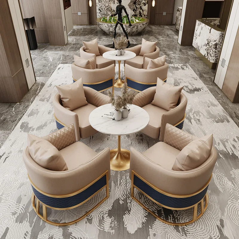 

Nordic Hotel Homestay Negotiation Leather Sofa Sales Department Reception Desk and Chair High-End Club Light Luxury