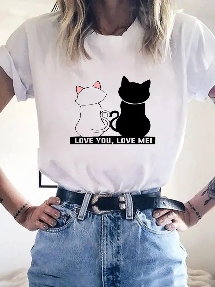

Clothing Fashion Short Sleeve Clothes Print T Shirt Basic Tee Women Cat Valentine Trend Cute Graphic T-shirt Summer Kawaii Top