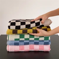 retro checkerboard plaid towel long staple cotton face towel household absorbent face towel bath towel toallas de ba%c3%b1o 70x140