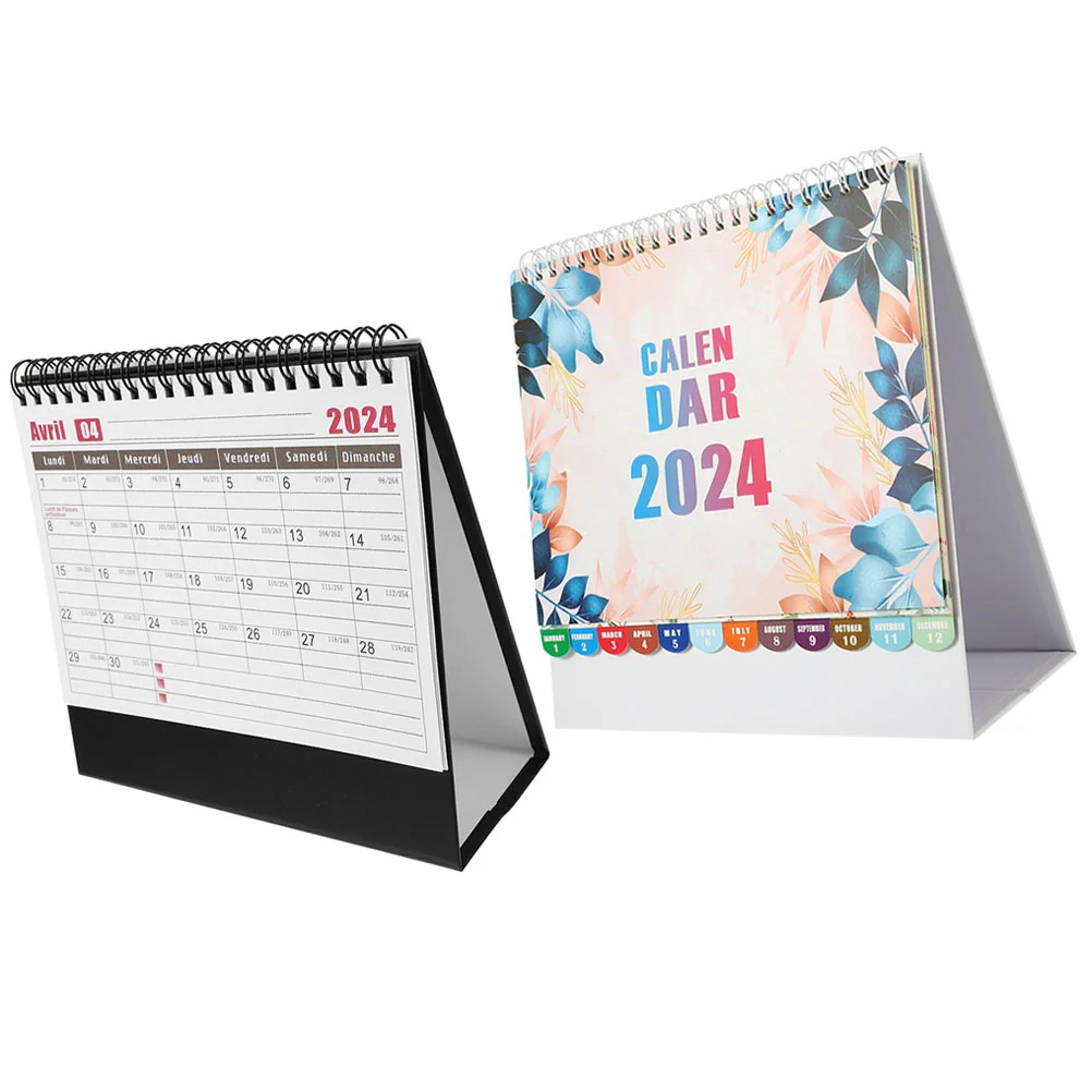 

2 Pcs Calendar Office Desk Decor Small Iron 2024 Standing Flip Decorative Ornament