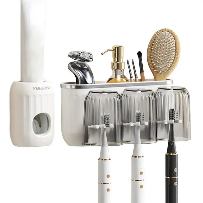

Toothpaste Dispenser Toothpaste Holder Organizer Self Adhesive Toothbrush Storage Organizer Brushing Holder For Dorm Electric