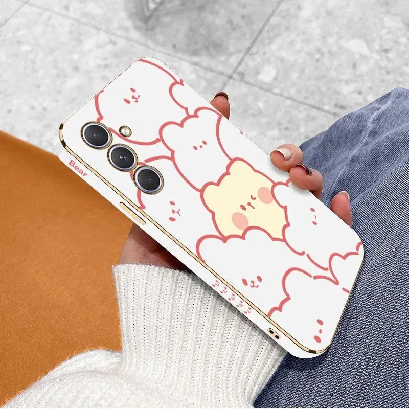 Stacking Bear Luxury Plating Phone Case For Samsung Galaxy A54 A34 A24 A73 A53 A52 A52S A04S A04E A72 Cover