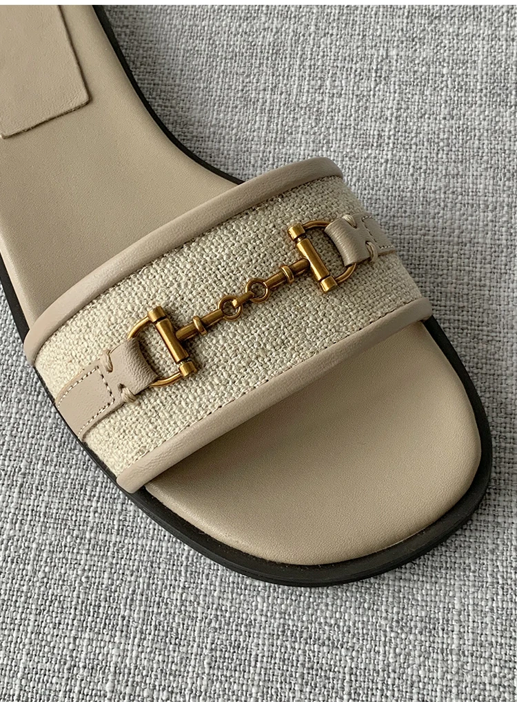 Новинка 2024 женские тапочки Mdutti модная кожаная обувь на плоской подошве