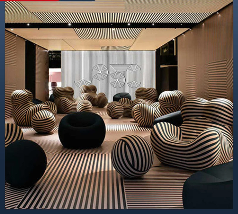 

Boutique Artist Designed Light Luxury Restaurant Exhibition Hall Stripe Red Bubble Hydrangea Lazy Single Leisure Sofa Chair