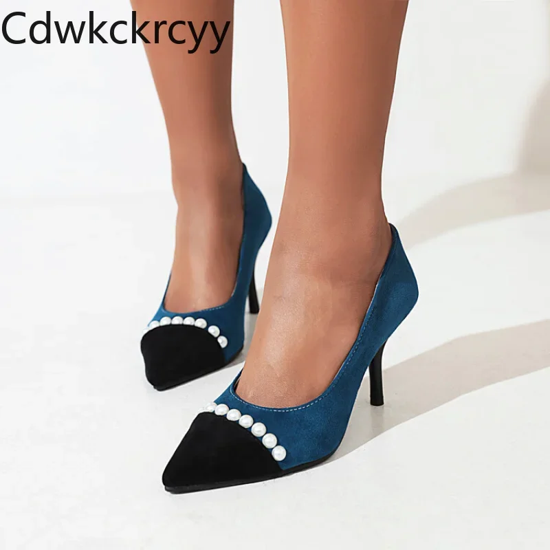 Женские замшевые туфли заостренный носок высокий каблук однотонная обувь на