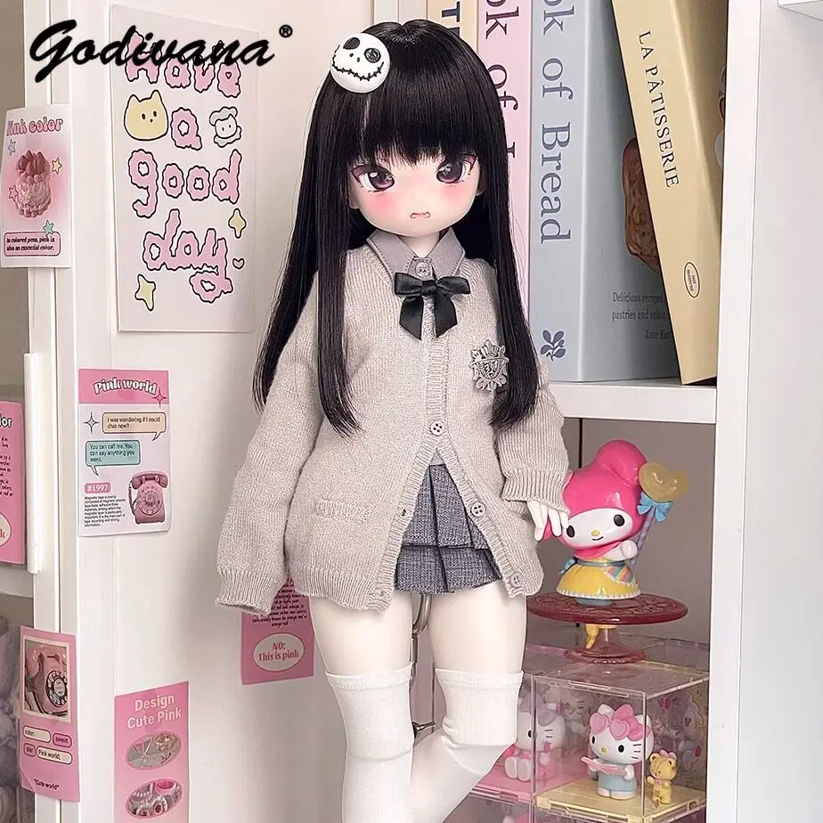 Фото Куртка для куклы BJD 1/4, универсальный комплект школьной формы в стиле преппи JK, мягкий вязаный кардиган с длинными рукавами, многоцветный, для кукол BJD 1/4. №2