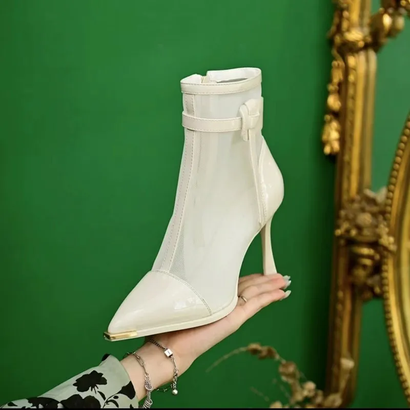 

Новинка весна-осень 2023, модная верхняя одежда, женские Крутые ботинки, сетчатые дышащие удобные туфли на тонком каблуке для женщин