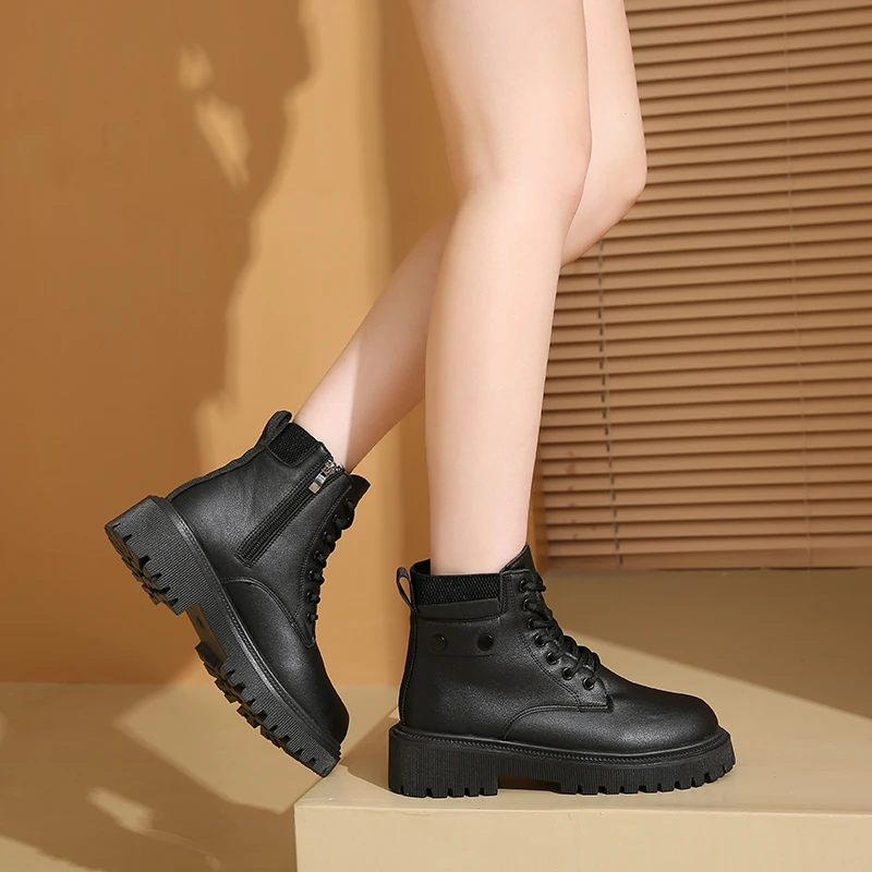 Лидер продаж ботинки на платформе 2024 зимние теплые женские ботильоны корейская