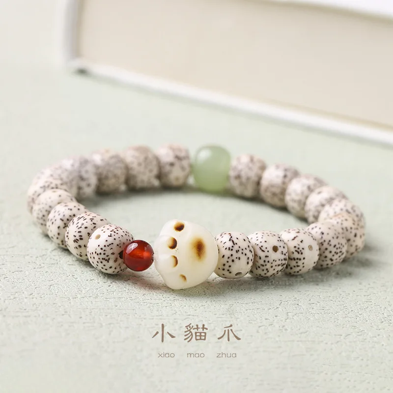 

cute healing charcoal-burned kitten claws Good luck Star Moon Bodhi seed single loop bracelet five blessings little cat bracelet