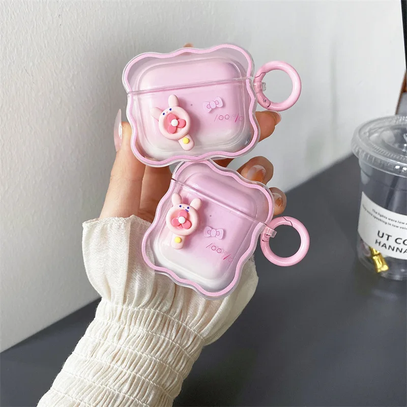 

Pink Stereo Rabbit Fan Case for AirPods 1 2 3 Pro Case Cover Bluetooth Earbuds Charging Box Protective Cases for Air Pods Case