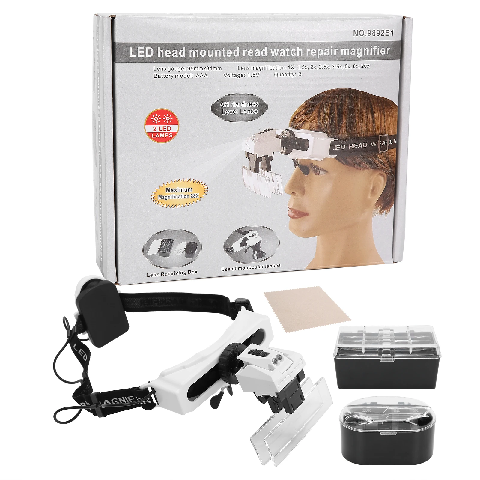 

Headband Magnifier LED Light Head‑Mounted Head Loupe for Reading Embroidery Tattoo