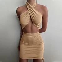 birthday prom dresses for women 2022 summer clothes halter evening party mini bodycon dress bandage club sexy outfits backless
