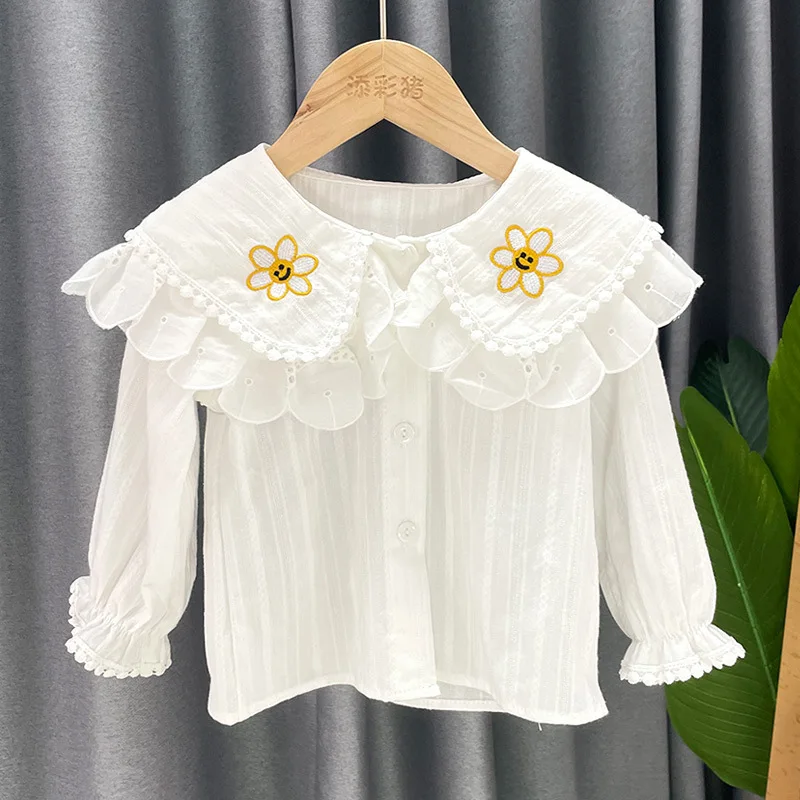 

Girls Light breathable Shirts 2022 Spring Autumn Children Lace Princess Bottoming Shirts Baby Long Sleeve Shirts Kids Blouses