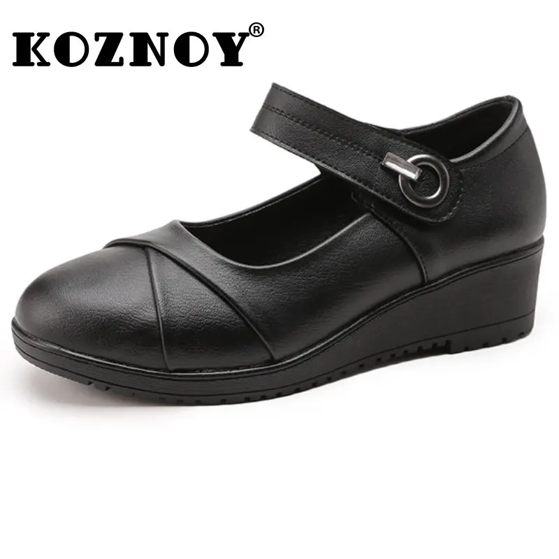 

Koznoy 4cm Cow Genuine Leather Ethnic Summer Autumn Round Toe Women Softs Flats Loafers Shallow Loop Ladies Fashion Comfy Shoes