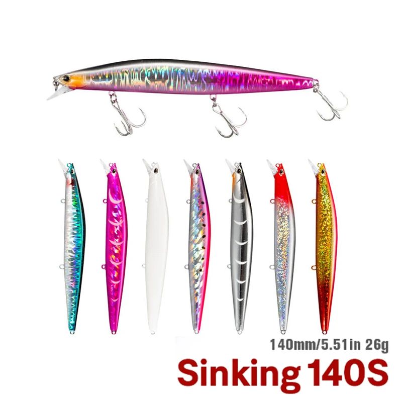 

Fixi Minnow Sinking Fishing Lure 140mm 26g Tungsten Weight System Saltwater Long Casting Artificial Hard Baits for Sea Bass Pike