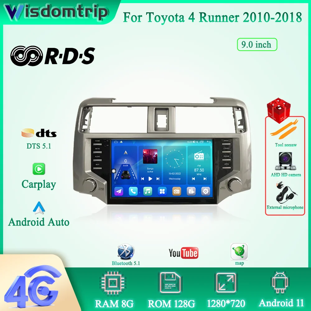 

For Toyota 4Runner 2010-2018 Car Intelligent Multimedia Video Player GPS 4G Navigation Radio Android 11 CarPlay+AUTO