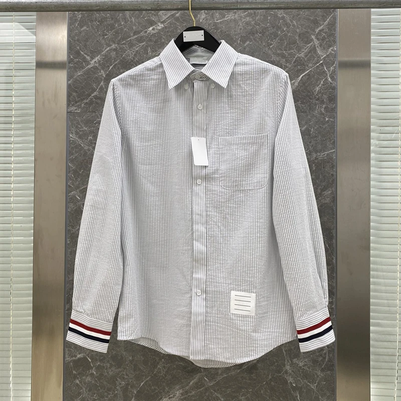 TBBrand New Shirt Man Turn Down Collar Oxford Striped Design Fashion Fit Full Sleeve Casual Shirt Business Men's Shirt Work Suit