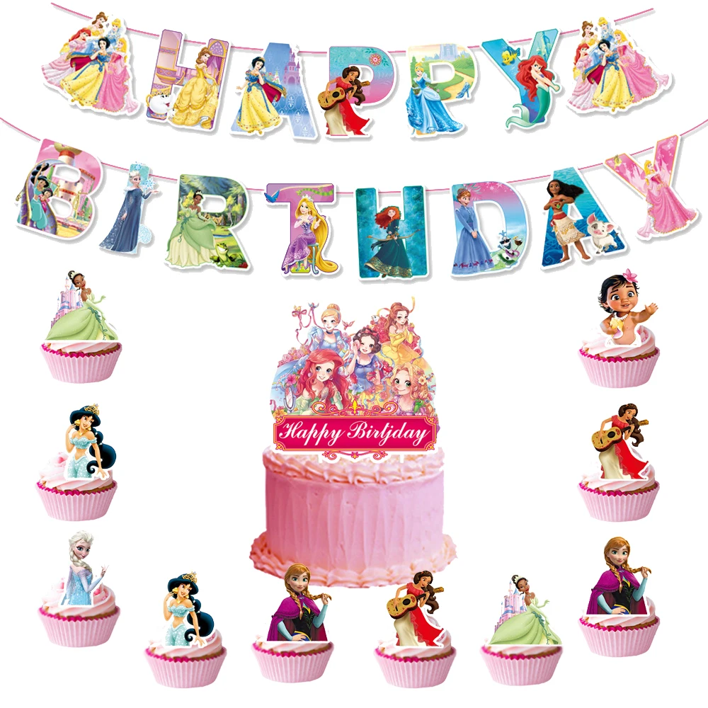 

Disney Princess Theme Cartoon Cute Birthday Party Decorations Cake Decoration Banner Latex Balloon Baby Shower Girl Gift Kid Toy