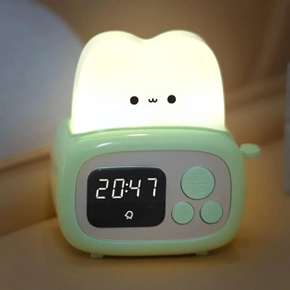 

Cute Bread Maker Alarm Clock Sleeping Timing USB Rechargeable Desk Table Holiday Clock Alarm Gifts Birthday Bedside Lamp U1W5