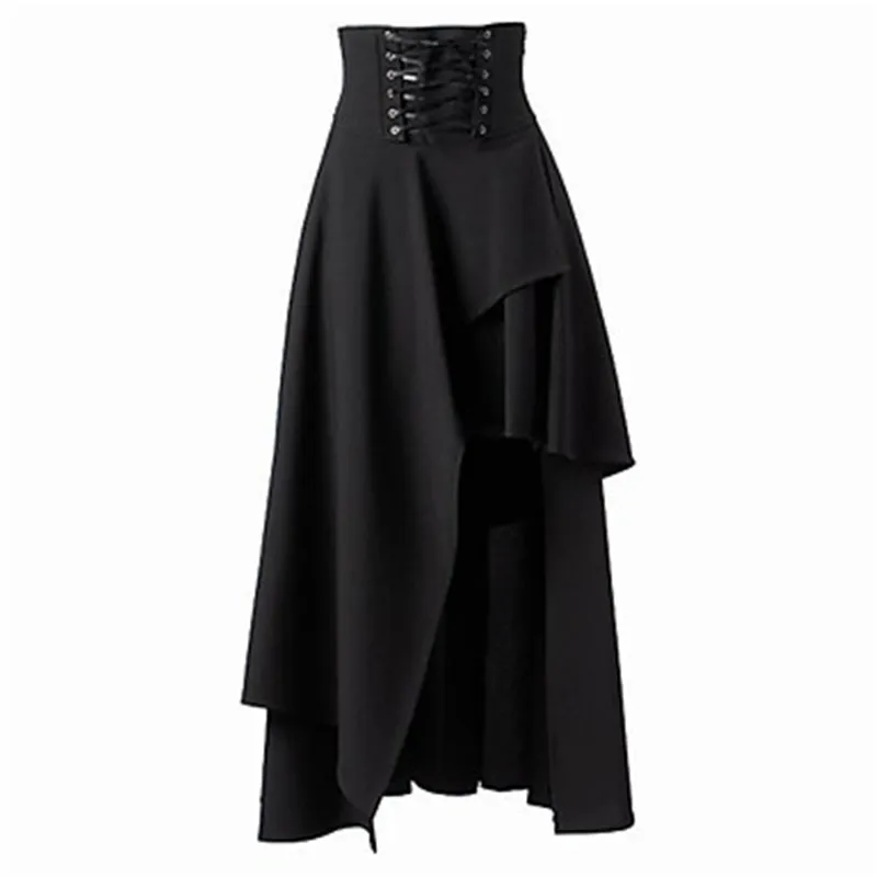

Women Skirt Medieval Retro Solid Gothic Court Lace Ruffled Multilayer Summer Lolita Punk Skirts Faldas Largas Mujer