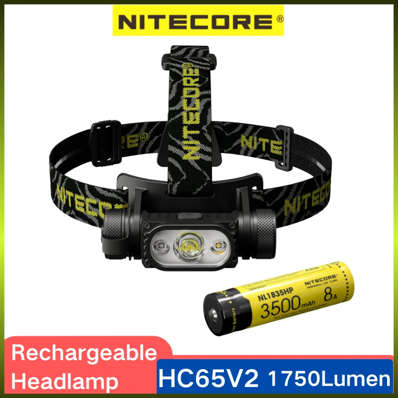 NITECORE HC65 V2 Headlight SST-40-W LED 1750 Lumens White Red Light Hunting Headlamp USB Rechargeable With 3500mAh Battery