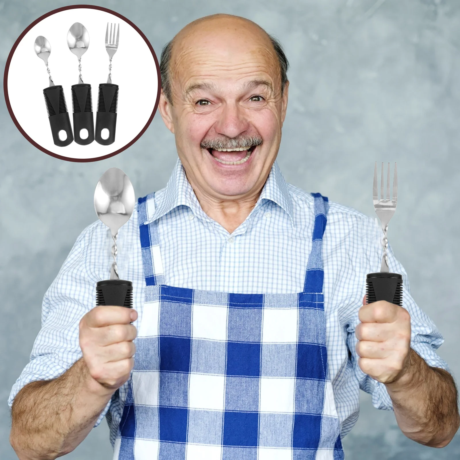 

3 Pcs Bendable Cutlery Portable Utensils Adults Stainless Steel Spoon Fork Tableware Elderly Rubber Gadgets Disabled Parkinson