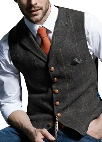 Мужской твидовый костюм, жилет в полоску, черный или серый пиджак