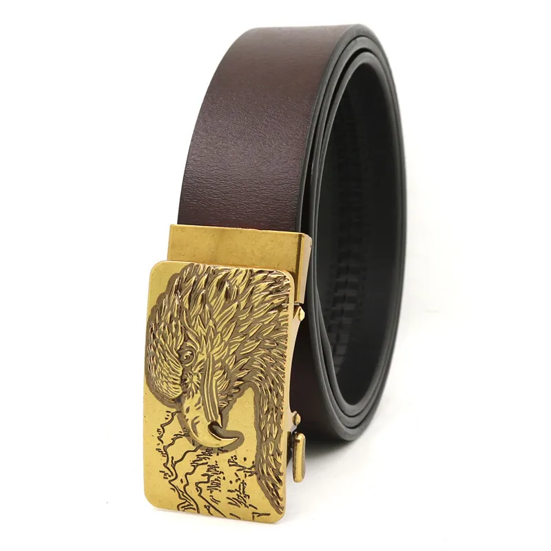 

Ремень LannyQveen мужской с автоматической пряжкой, модный пояс из воловьей кожи в стиле ретро, пояс из натуральной кожи с металлической пряжкой