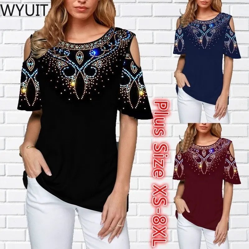 

2022 Women's Fashion Short Sleeved Shirts Gradual Printed Round Neck Pullover Casual T Shirts Tops XS-5XL