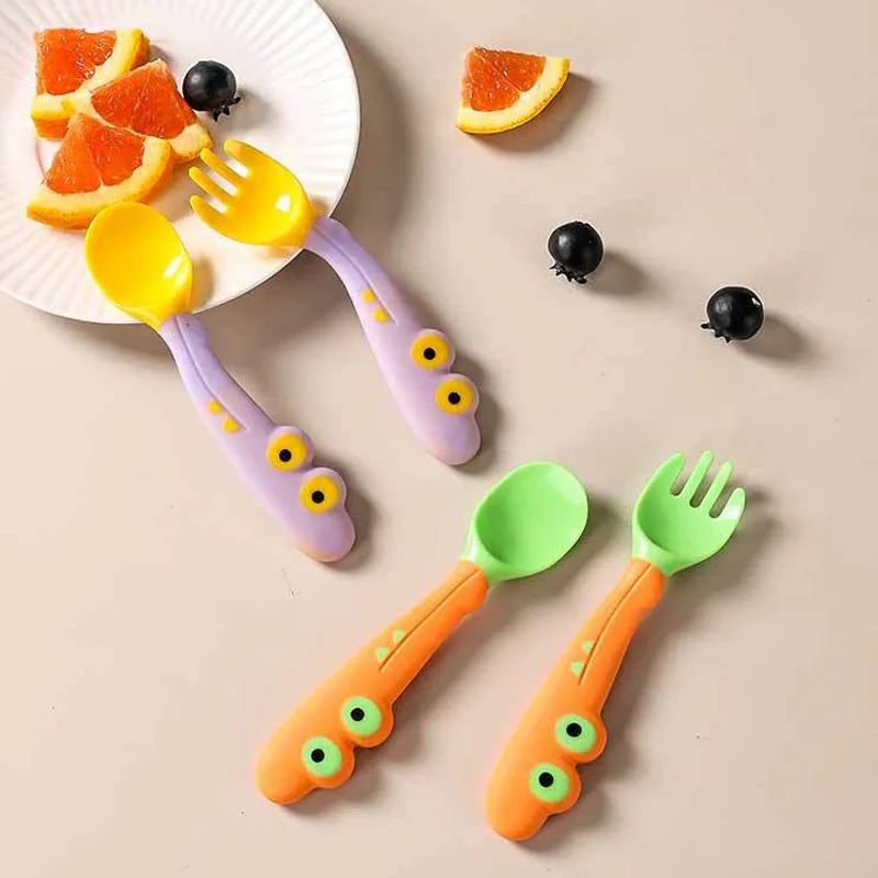 

Children Spoon Fork Set Cute Cartoon Baby Soft Bendable Scoop Kit Tableware Toddler Training Feeding Cutlery Utensil BPA Free