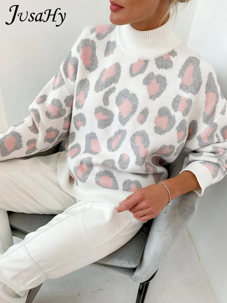 

Женская осенне-зимняя Милая Уличная Повседневная водолазка JusaHy с мультяшным принтом, свободный свитер, Классический Простой пуловер в стиле преппи