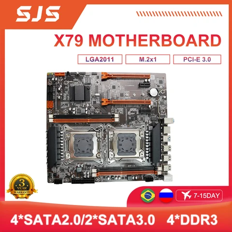 Материнская плата SJS X79 с двумя CPU Intel LGA 2011 E-ATX SATA3 PCI-E 3,0 M.2 с поддержкой процессора Intel E5 2620 2640 2650 2680 Xeon